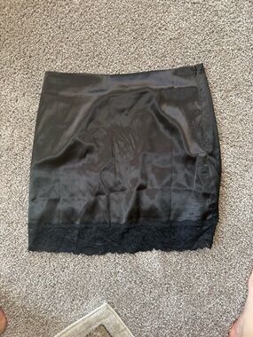Princess Polly Black Satin Mini Skirt with Lace Hem NWT